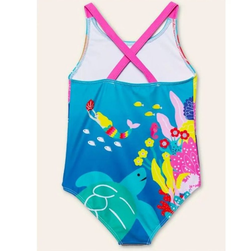 Boutique Mermaid Girls Blue Swimsuit Bathing Suit - Picture 3 of 4